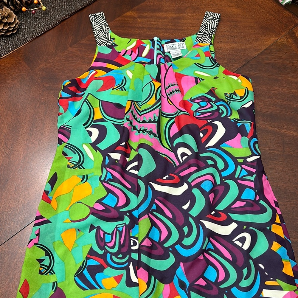 Robbie Bee Multi Color Abstract Mod Groovy Sleeveless Shift Dress